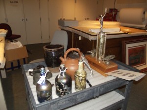 Artifacts getting prepared to go into storage.