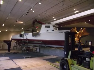 Deadrise being lifted out of the gallery
