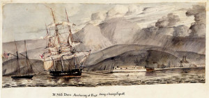 HMS多丽丝在沉重的时期锚定在里约热内卢