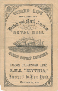 132 -丘纳德航运公司，皇家邮轮塞西亚沙龙乘客名单，1875年(1)