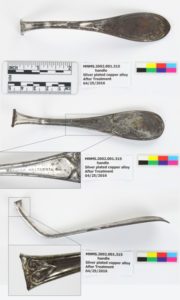 After treatment pictures and details of an engraved silverware handle