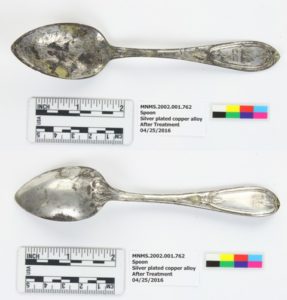 After conservation treatment pictures of a spoon belonging to Samuel A. Lewis