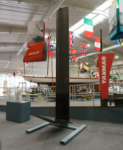 J-foil daggerboard, T-foil rudder, bow replacement piece & Slingsby's jersey on display